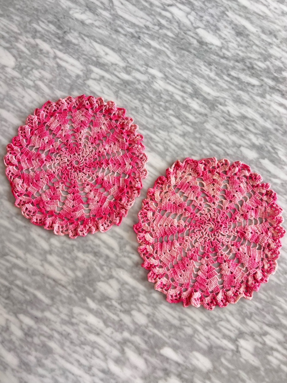 Vintage Handmade Pink Crochet Doilies - Set of 2